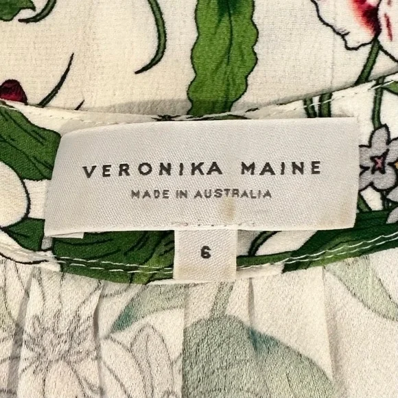 Veronika Maine top blouse floral tie front white pink yellow ladies size 6 - Picture 4 of 6
